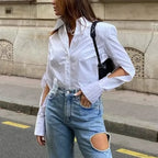 Cotton Casual White Blouse Office Lady