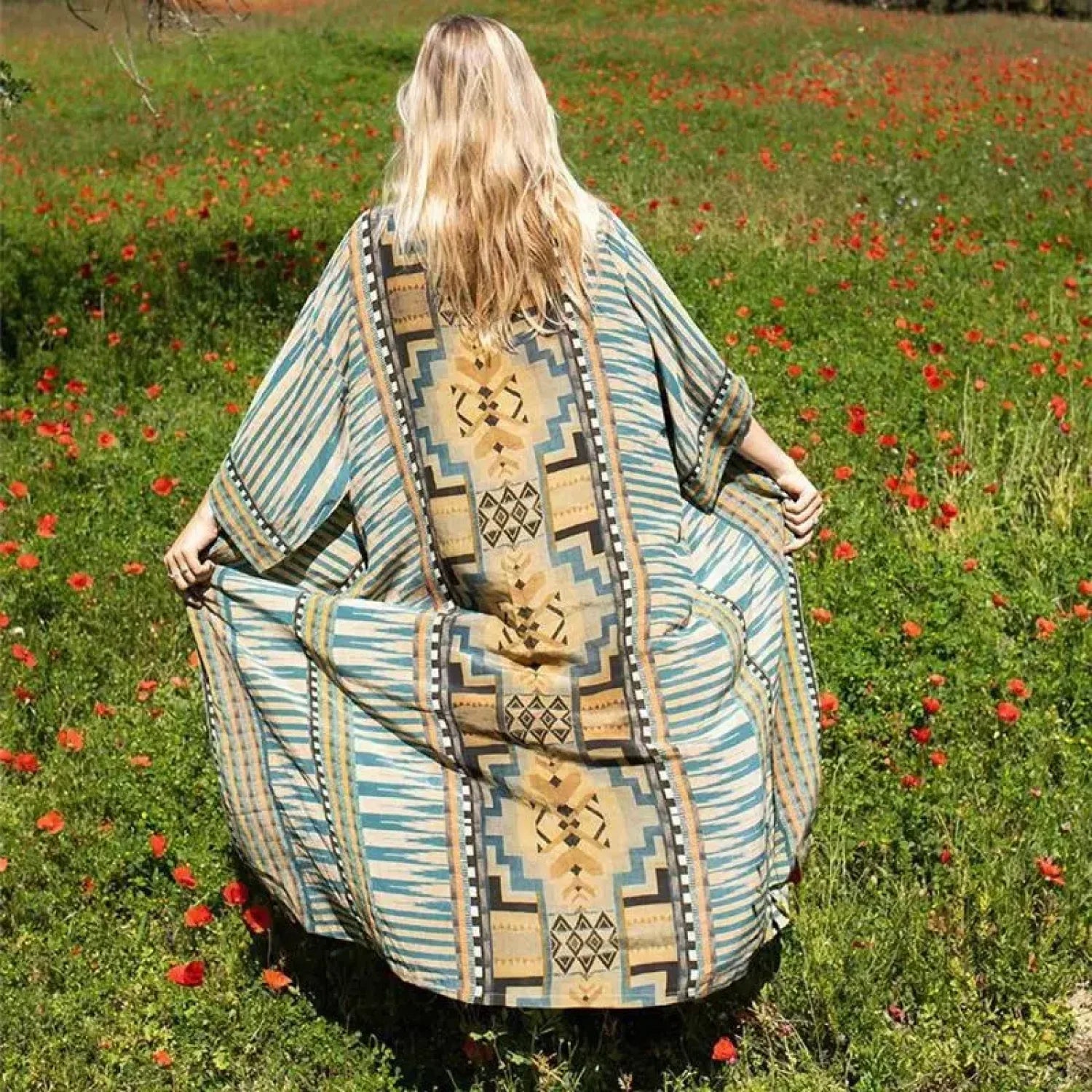 Cotton Ethnic Print Kimono Cardigan Boho Beach Cover Up