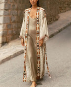 Cotton Ethnic Print Kimono Cardigan Boho Beach Cover Up