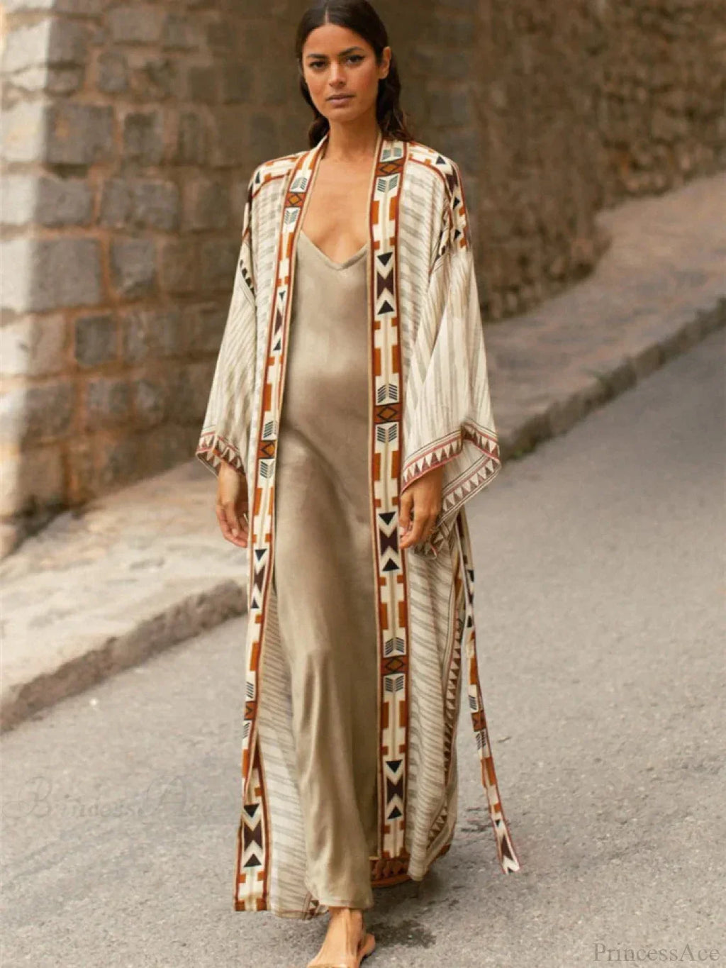 Cotton Ethnic Print Kimono Cardigan Boho Beach Cover Up