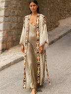 Cotton Ethnic Print Kimono Cardigan Boho Beach Cover Up