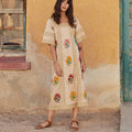 Cotton Floral Embroidery Boho Dress