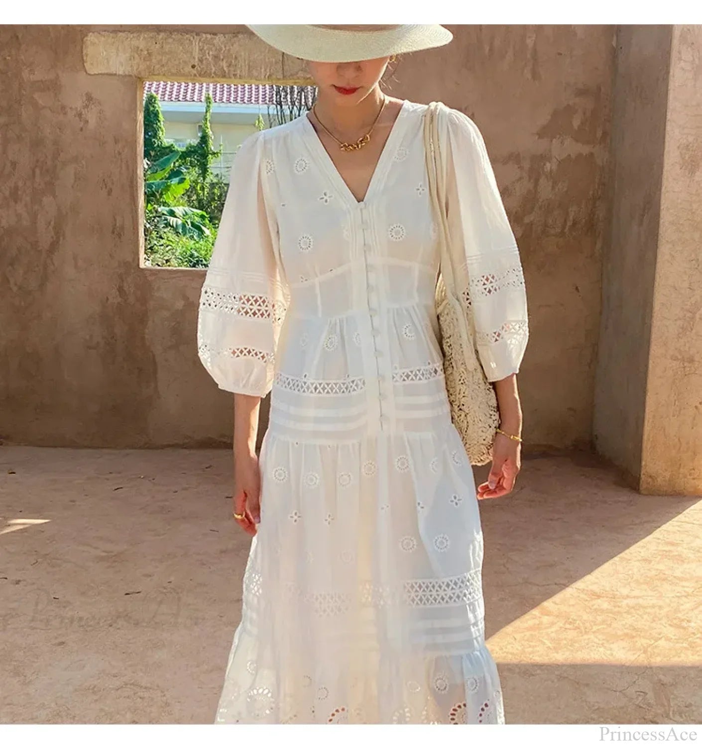 Cotton Floral V-Neck Slim Summer Boho Dress