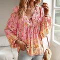 Cotton Rayon Floral Printed Long Sleeve Beach Boho Blouse