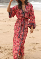 Cotton Rayon Kimono Boho Beach Cover Up Loose Dress