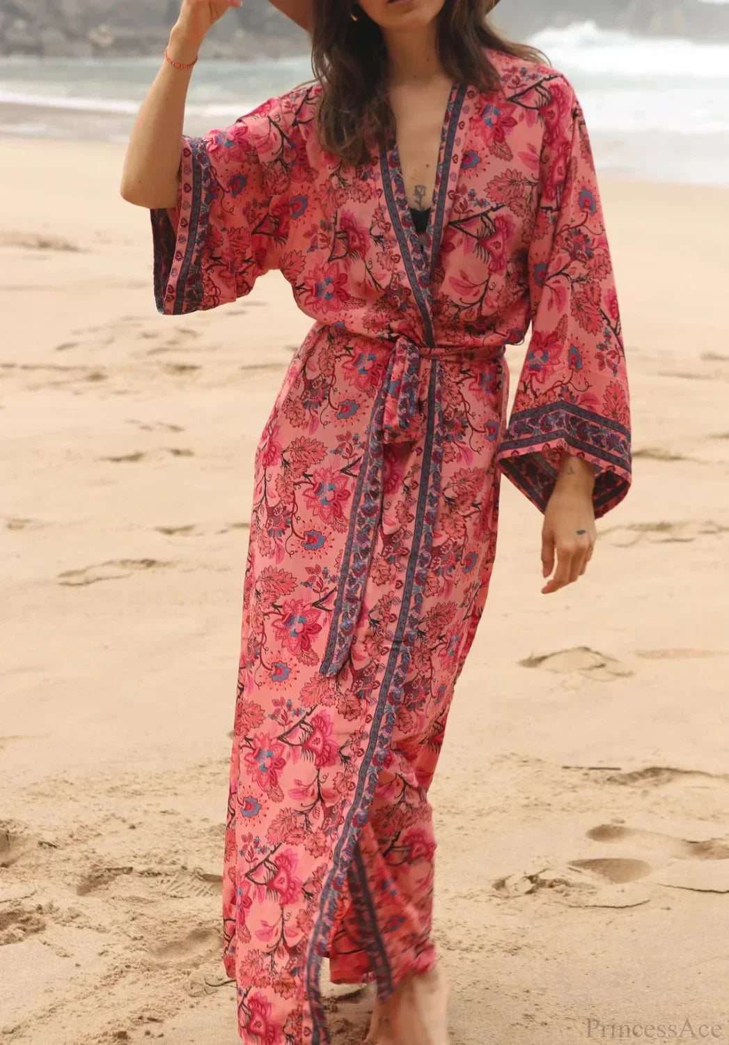 Cotton Rayon Kimono Boho Beach Cover Up Loose Dress