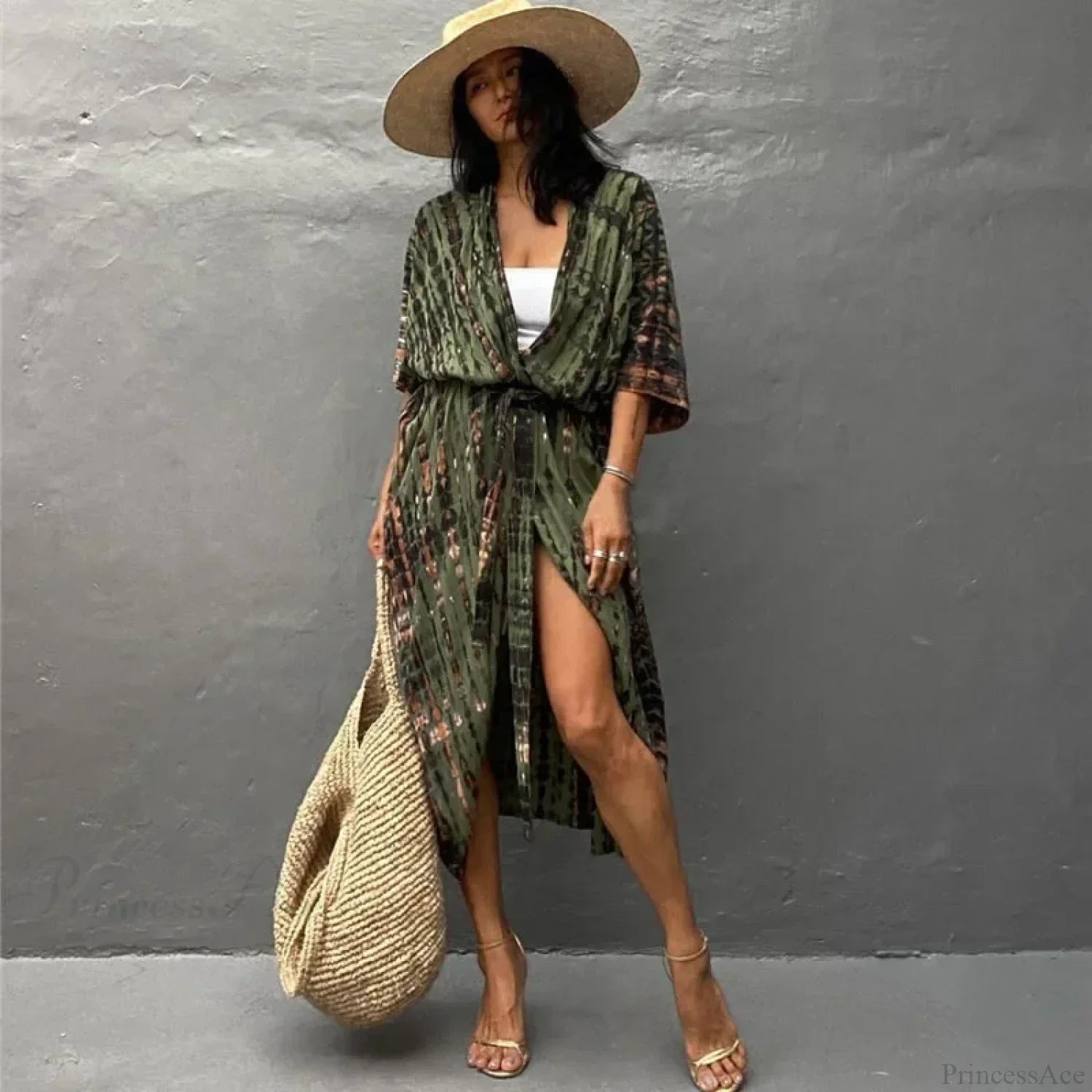 Cotton Rayon Striped Print Cardigan Boho Beach Cover Up
