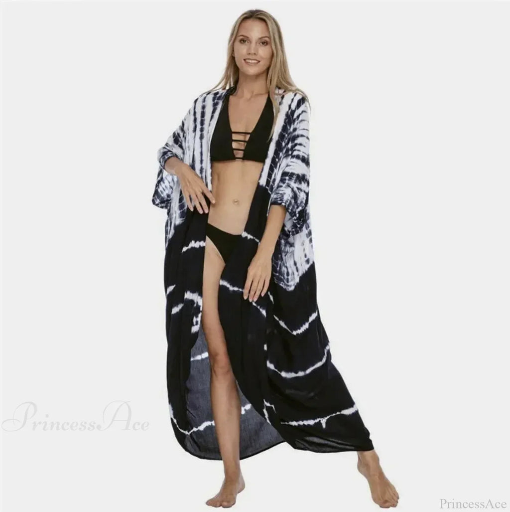 Cotton Rayon Striped Print Cardigan Boho Beach Cover Up