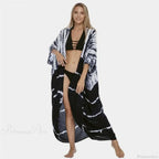 Cotton Rayon Striped Print Cardigan Boho Beach Cover Up