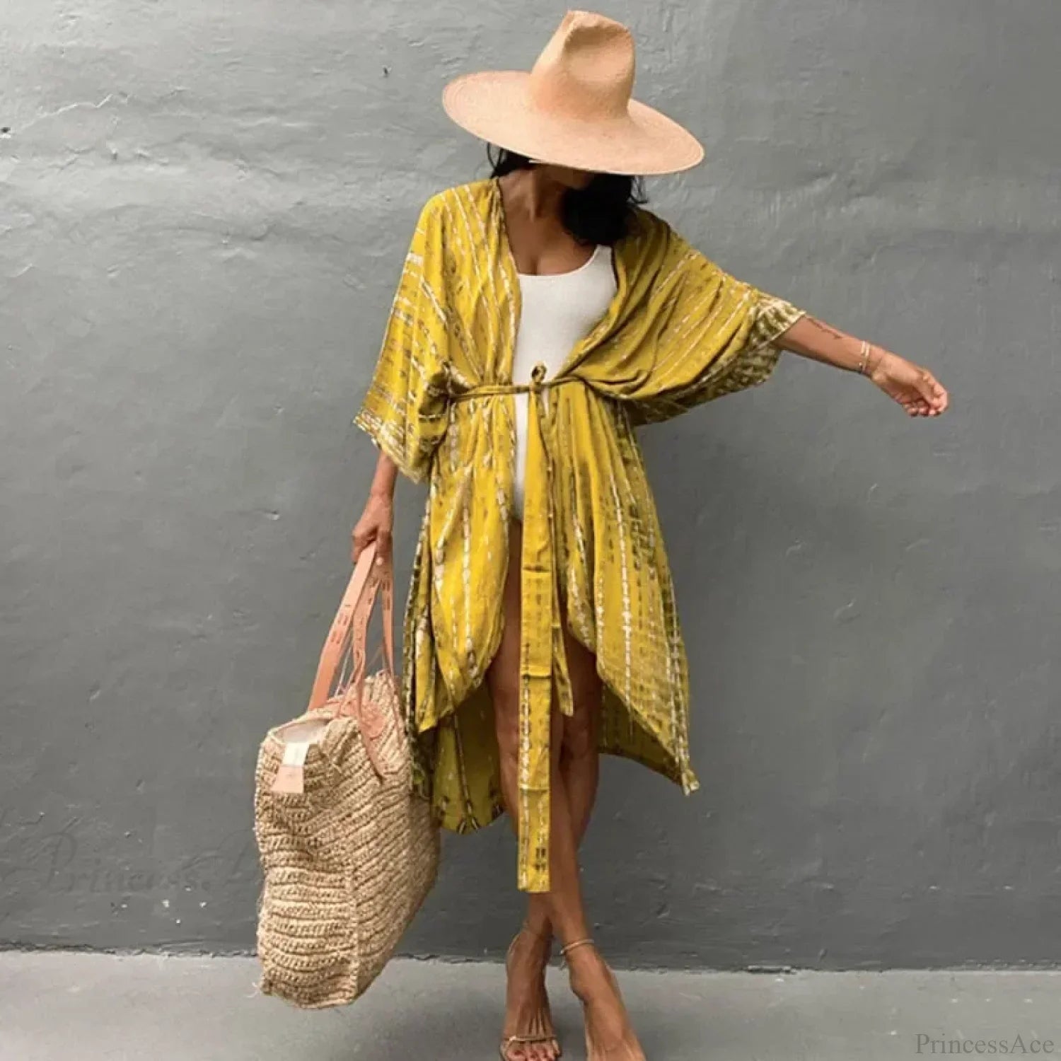 Cotton Rayon Striped Print Cardigan Boho Beach Cover Up
