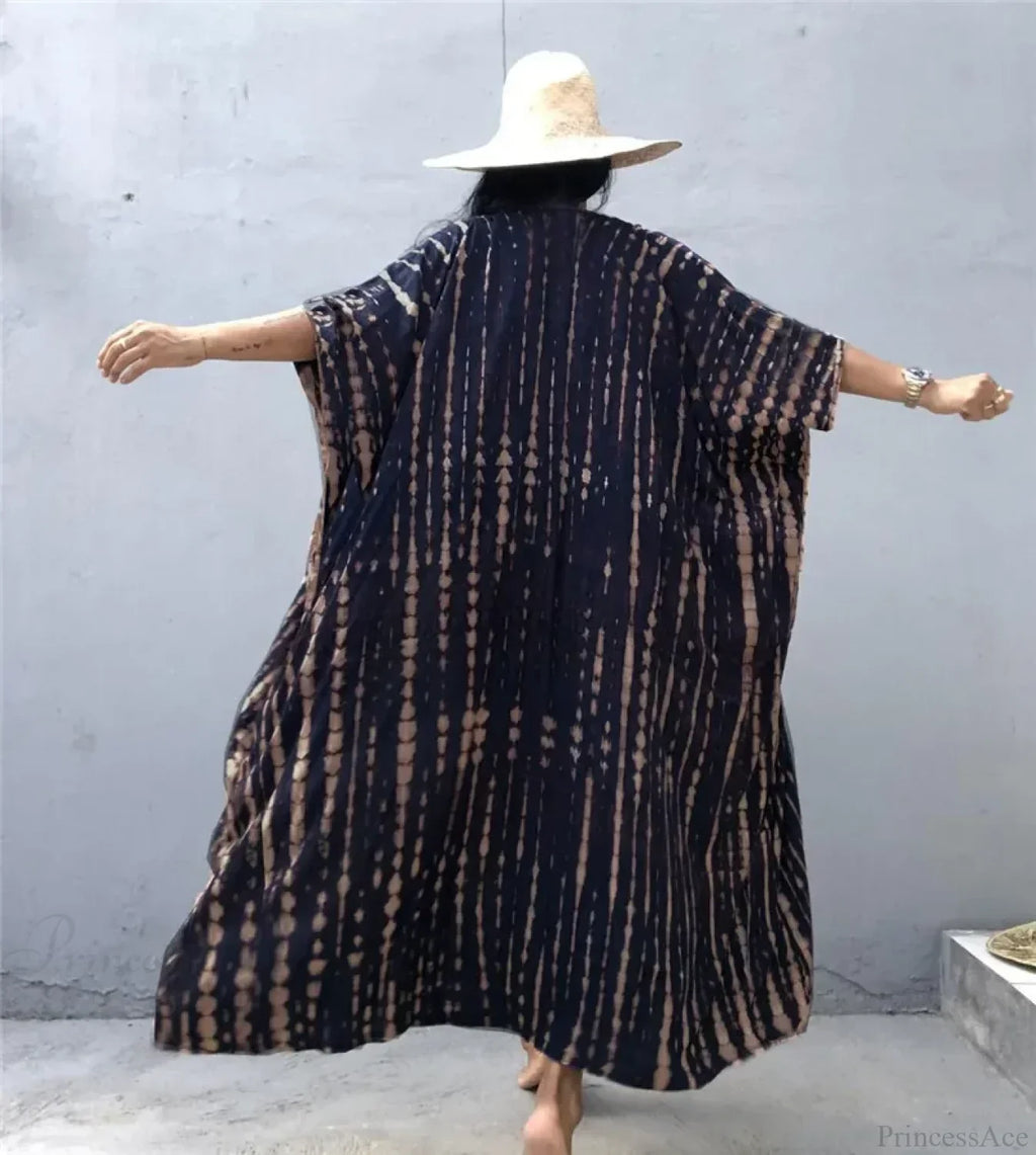 Cotton Rayon Striped Print Cardigan Boho Beach Cover Up
