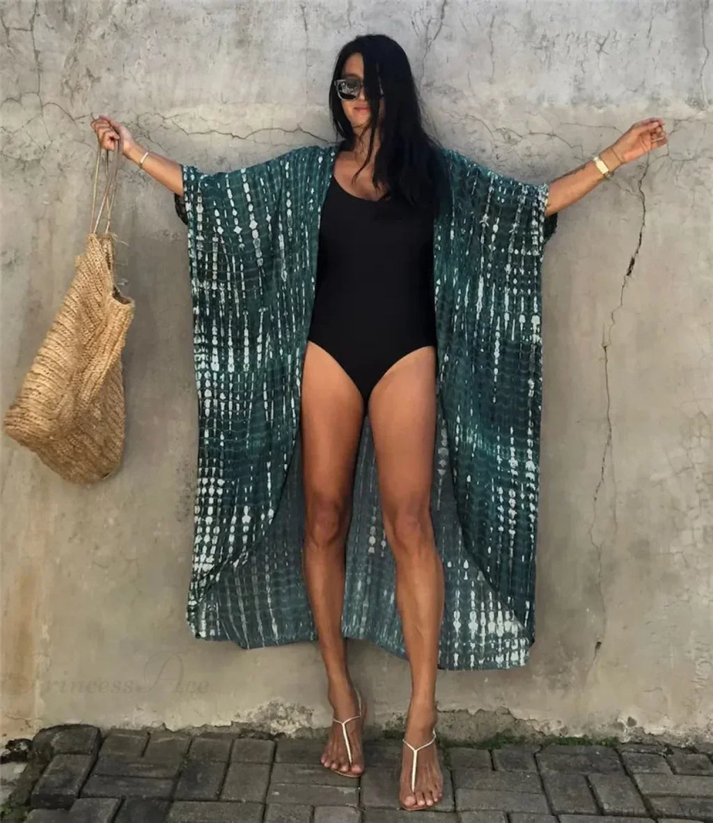 Cotton Rayon Striped Print Cardigan Boho Beach Cover Up