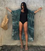 Cotton Rayon Striped Print Cardigan Boho Beach Cover Up