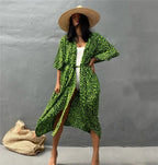 Cotton Rayon Striped Print Cardigan Boho Beach Cover Up