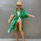 Cotton Rayon Striped Print Cardigan Boho Beach Cover Up