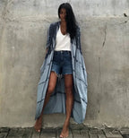 Cotton Rayon Striped Print Cardigan Boho Beach Cover Up