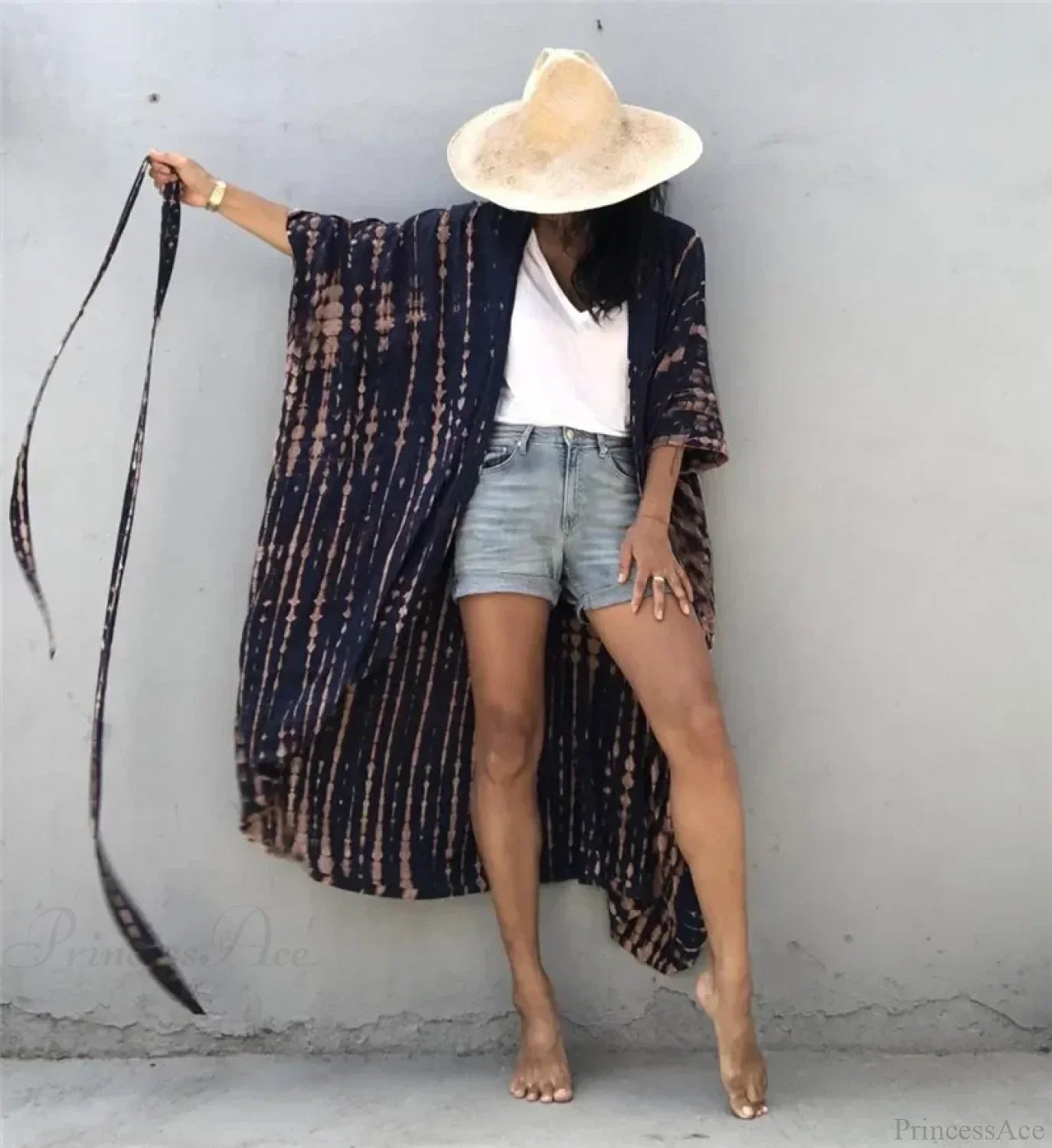 Cotton Rayon Striped Print Cardigan Boho Beach Cover Up