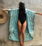 Cotton Rayon Striped Print Cardigan Boho Beach Cover Up