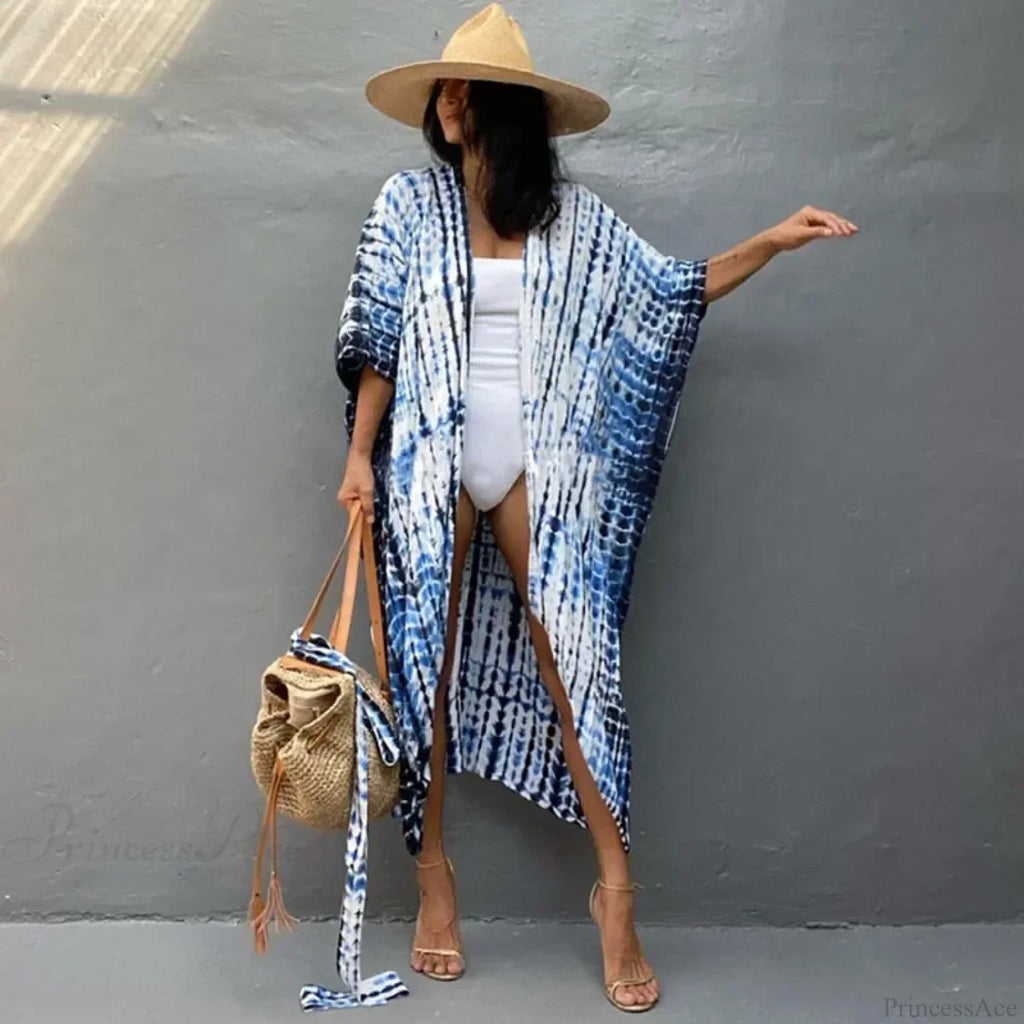 Cotton Rayon Striped Print Cardigan Boho Beach Cover Up