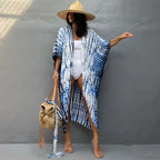 Cotton Rayon Striped Print Cardigan Boho Beach Cover Up
