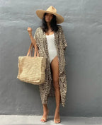 Cotton Rayon Striped Print Cardigan Boho Beach Cover Up