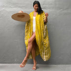 Cotton Rayon Striped Print Cardigan Boho Beach Cover Up