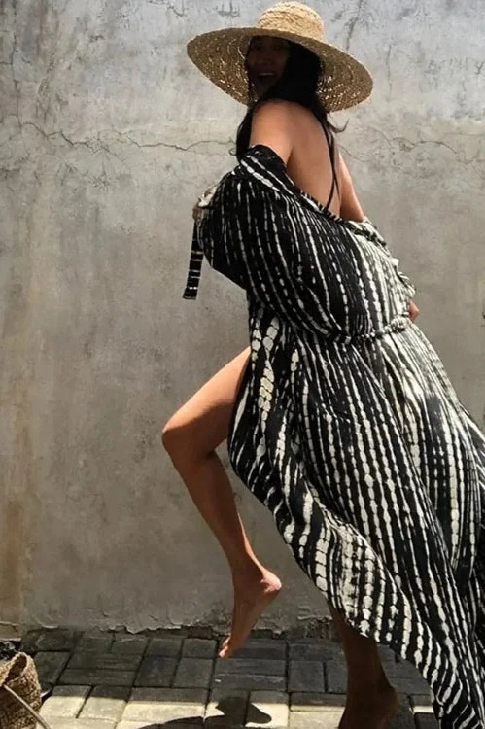 Cotton Rayon Tie-Dye Stripes Boho Kimono Cover Up