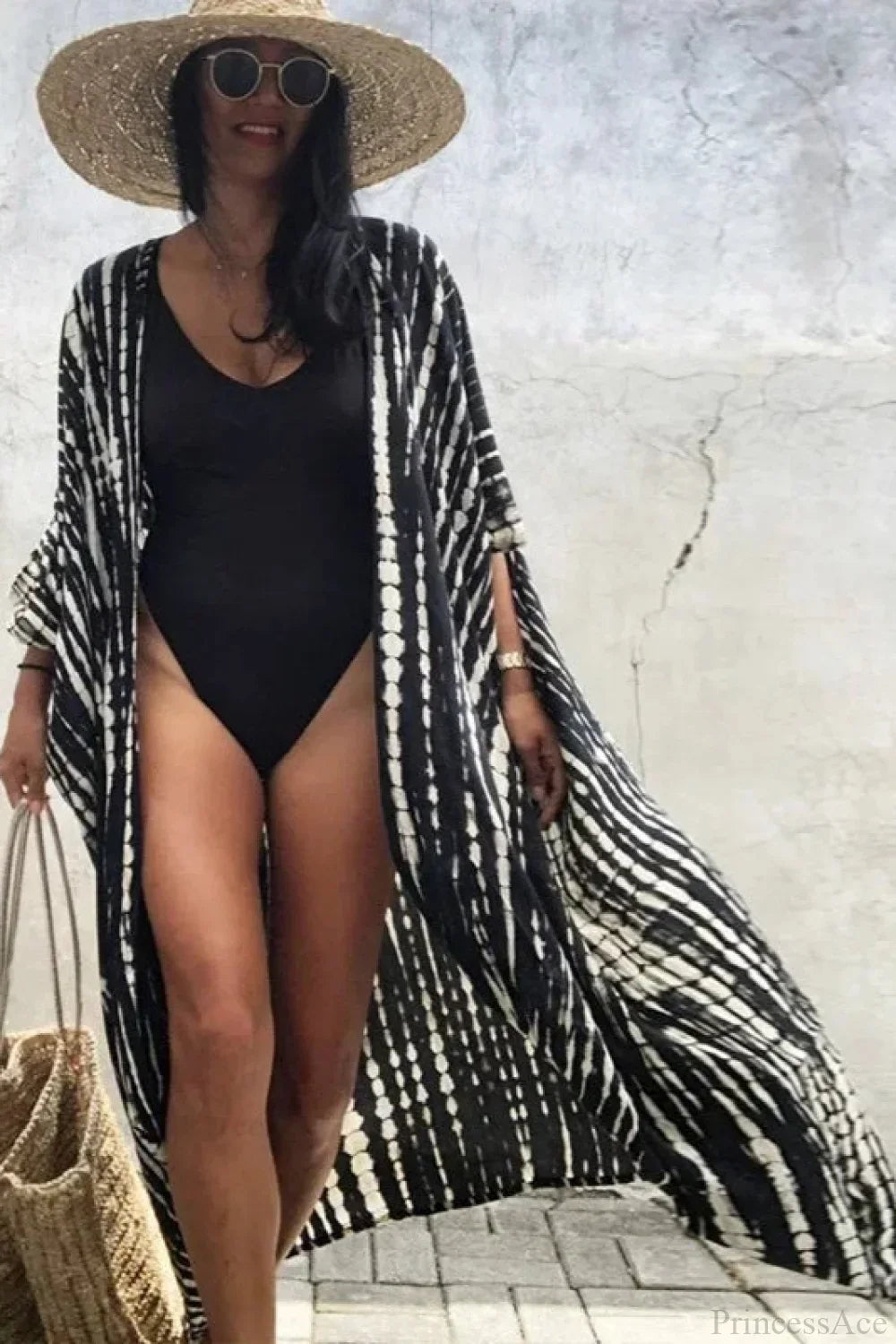 Cotton Rayon Tie-Dye Stripes Boho Kimono Cover Up