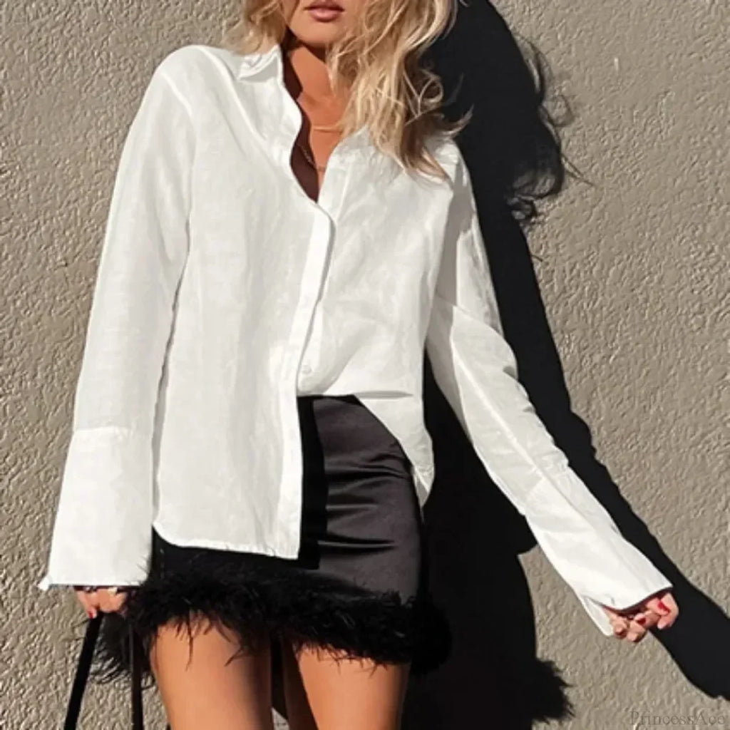 Cotton Solid Loose Casual Office Blouse
