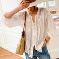 Cotton White Lace Lantern Sleeve Oversize Boho Blouse