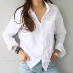 Cotton White Long Sleeve Button-Up Blouse