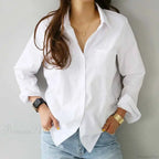 Cotton White Long Sleeve Button-Up Blouse