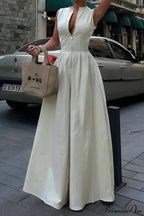 Cotton Zippered Sleeveless Pocket Maxi Dress