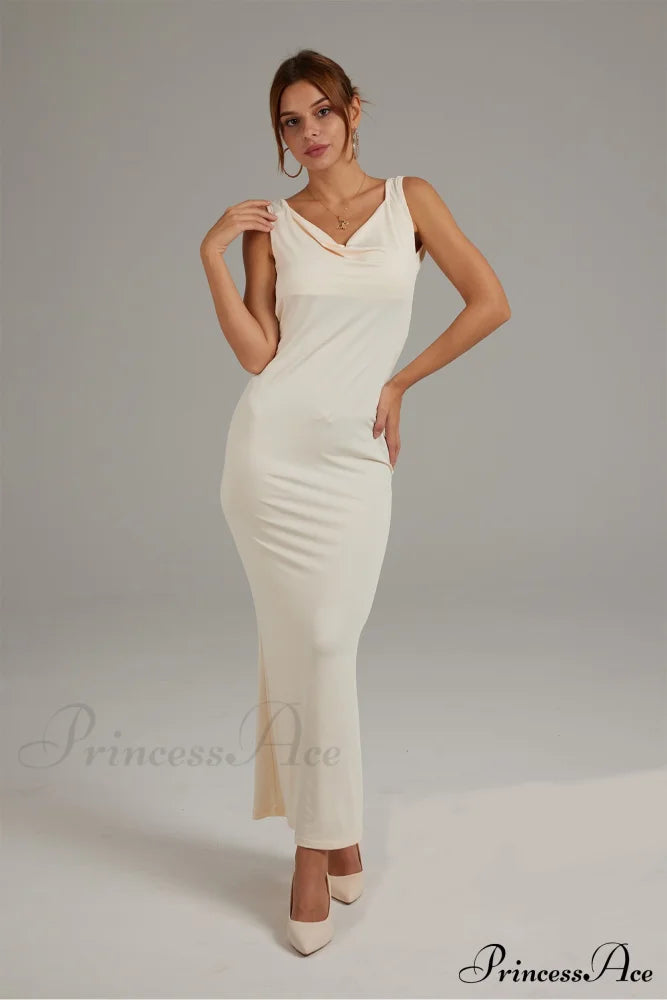 Cowl Neck Backless Pack Hip Dress In Solid Color