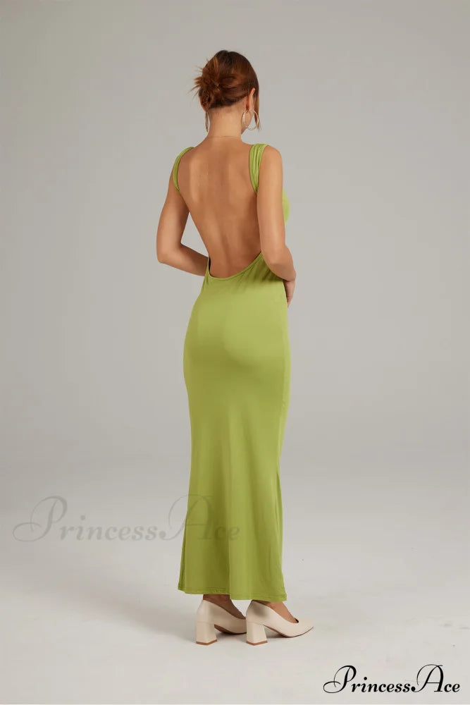 Cowl Neck Backless Pack Hip Dress In Solid Color