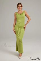 Cowl Neck Backless Pack Hip Dress In Solid Color