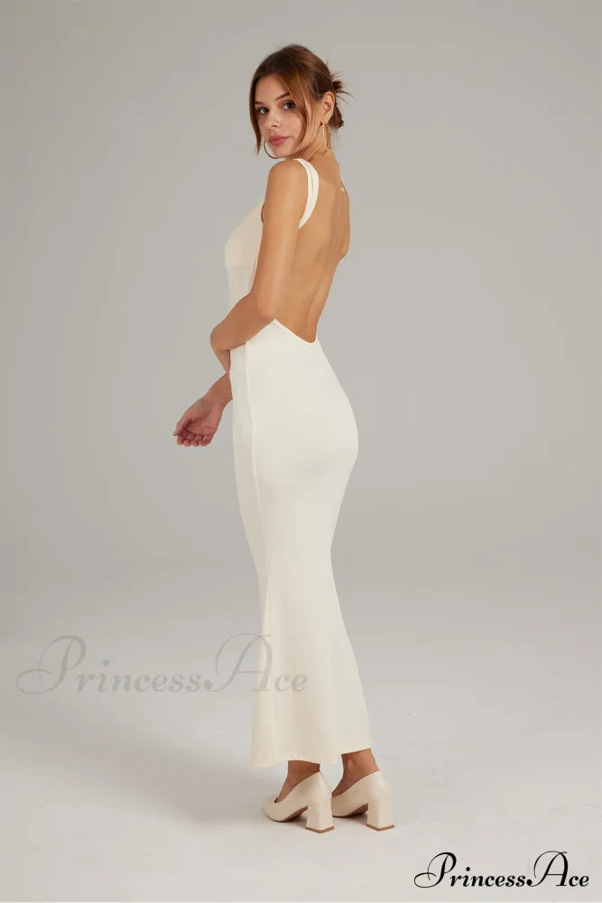 Cowl Neck Backless Pack Hip Dress In Solid Color