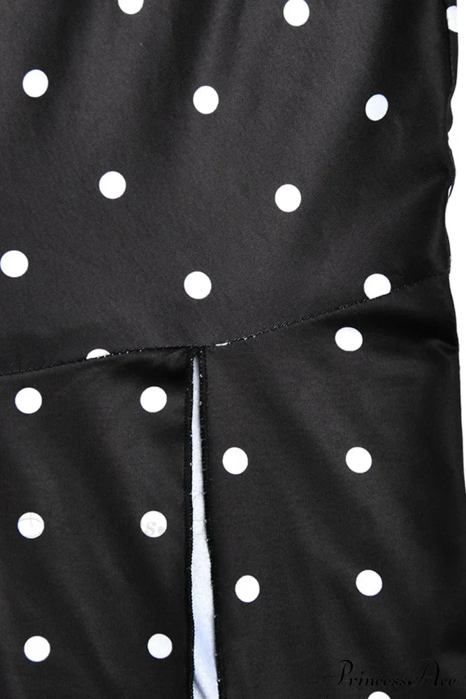 Cowl Neck Slit Dress With Polka Dots