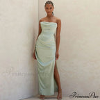 Cowl Neck Strapless Slit Modern Maxi Evening Dress - Black