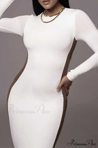 Crew Neck Long Sleeve Slit Midi Dress