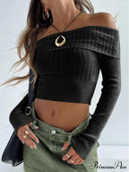 Crop Collared Long-Sleeved For Top Sweater Women