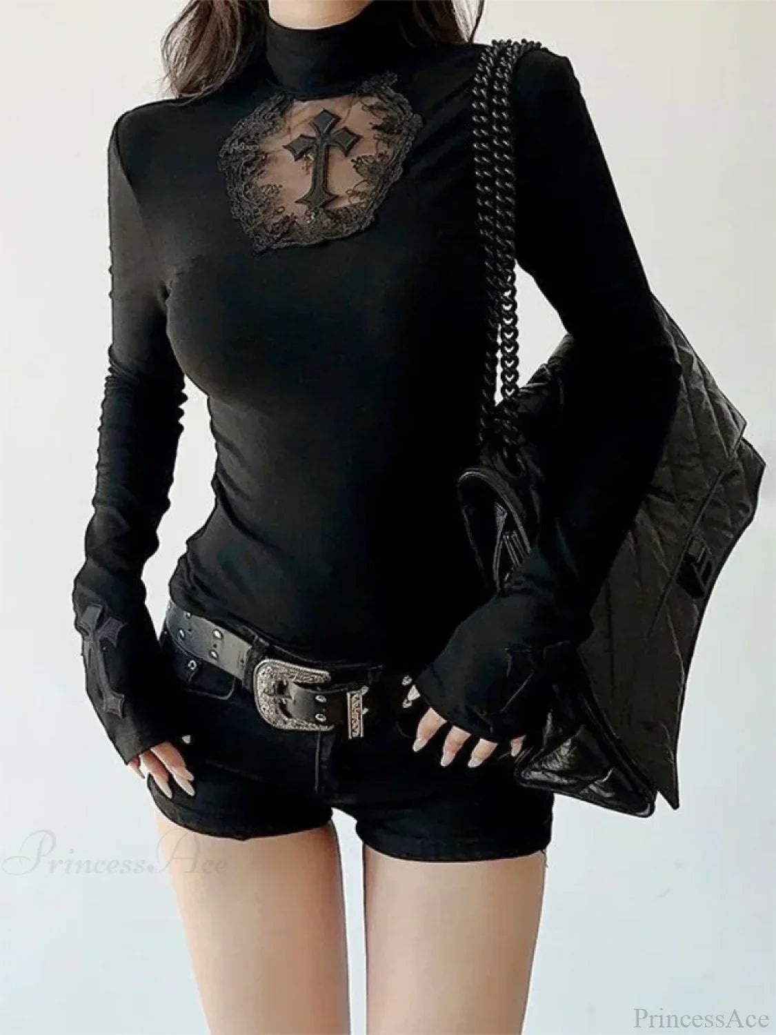 Cross High-Neck Knit Top