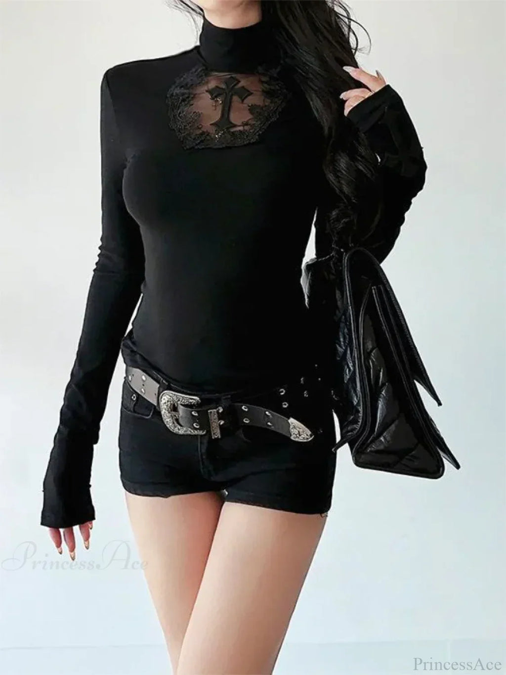 Cross High-Neck Knit Top