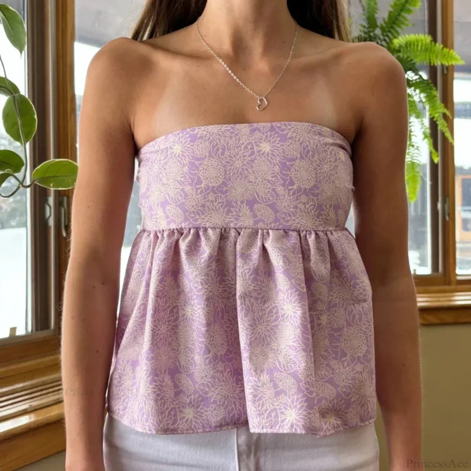 Cute Summer Floral Strapless Bandeau 00S Backless Tie Up Bodydoll Y2K Crop Top