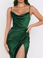Slim Fit Halter Neck Satin Split Party Dress
