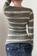 Cable Knit Striped Square Neck Sweet Sweater