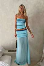 Halter Strapless Cinched Waist Pencil Skirt Two Piece Set
