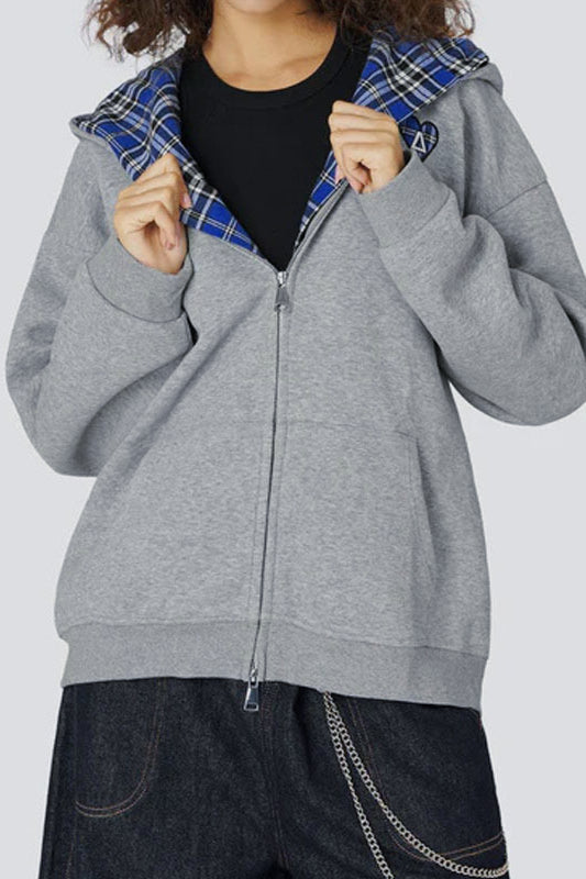 Plaid Lined Loose Hoodie