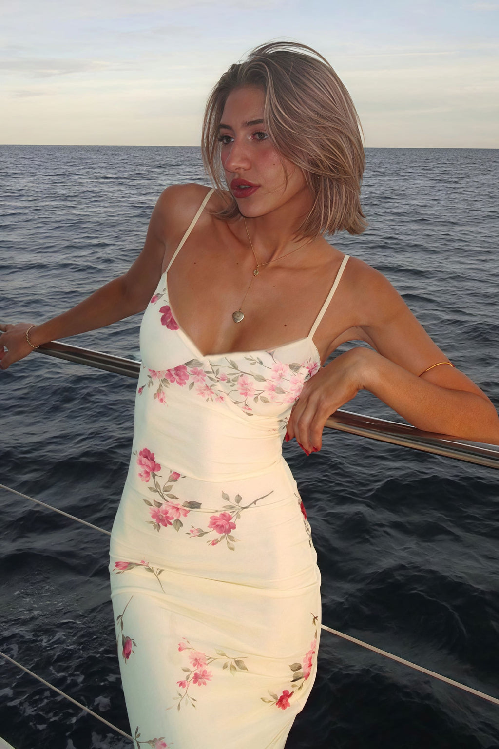 Print V-Neck Spaghetti Strap Backless Maxi Dress
