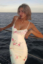 Print V-Neck Spaghetti Strap Backless Maxi Dress